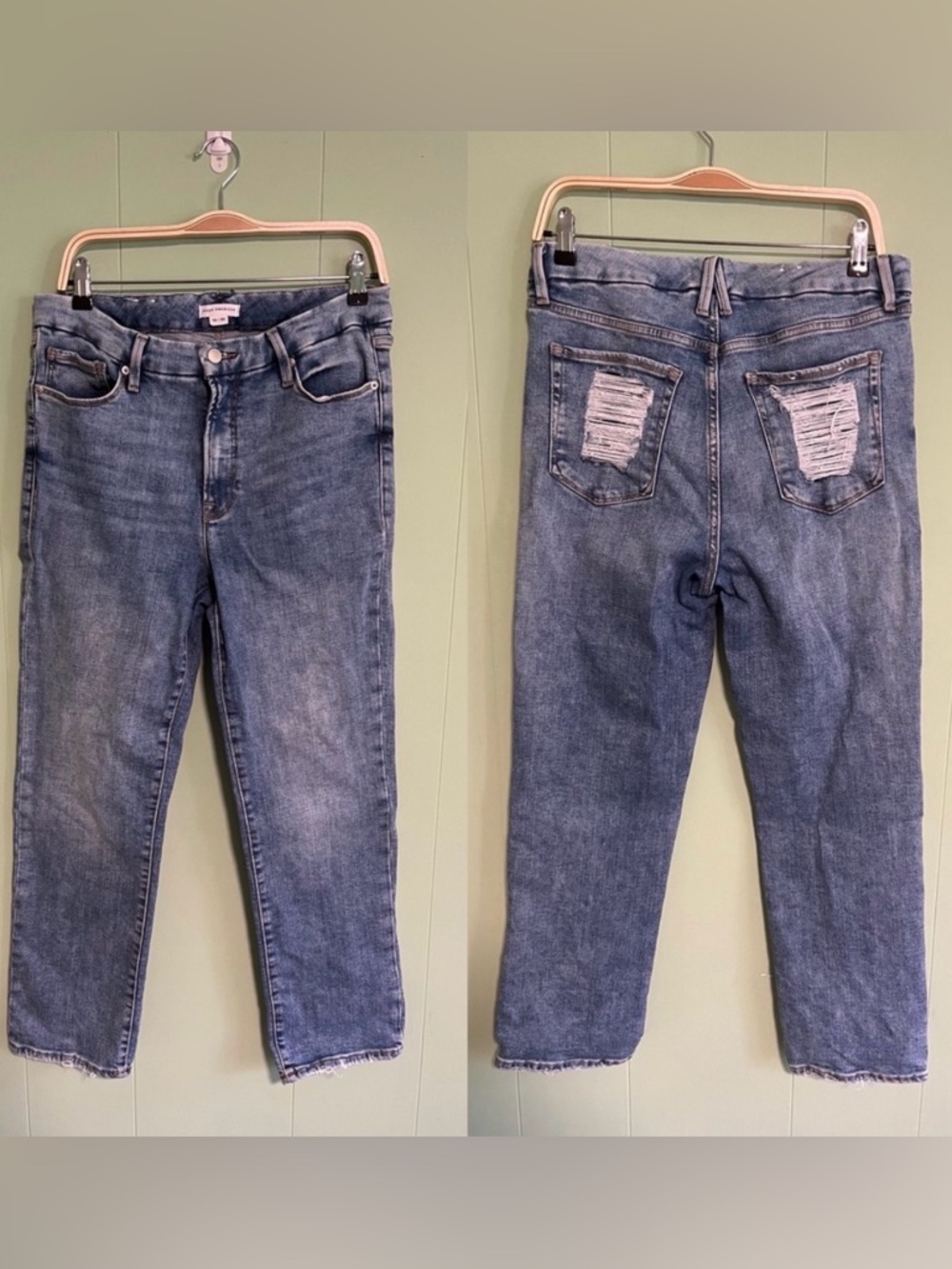 GOOD AMERICAN Good Legs Straight Indigo 205 High Rise Jeans Denim Stretc…
